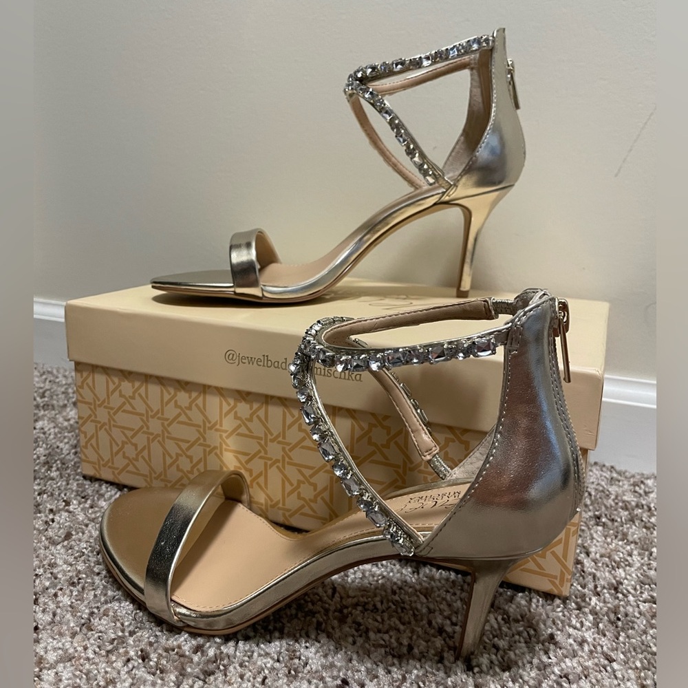 Jewel Badgley Mischka Women's Celine Heeled Sandal, Gold, Size 7.5